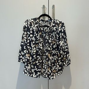 Navy floral print blouse